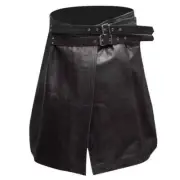 ROMAN GLADIATOR PLEATED LARP KILT CLUBWEAR SEXY BLACK LEATHER KILT FOR MEN'S