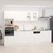 7 Piece White Engineered Wood Kitchen Cabinet Set - Elegant Storage Solution with Ample Space and Sturdy Pantry Design, Includes Microwave Cabinet, Drawers, Shelves and Dishwasher Panel