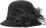 [CynKen] Women's Wool Felt Flowers Church Bowler Hats