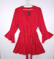Torrid Boho Evening Studio Knit Mini Dress Deep-V Rope Dress Size 2X Jester Red