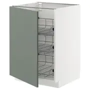 METOD base cabinet with wire baskets, white/Nickebo matt grey-green, 60x60x80 cm
