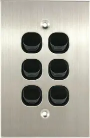 Solid Stainless Steel Silver Six 6 Gang Light Switch Black Switches 1mm Thick