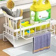 Kitchen Sink Caddy Organiser With Self Draining Tray, Sponge and Brush Holder, Dish Soap Dispenser Storage, Counter Organiser