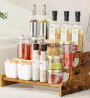 Wooden 3-Tier Spice Rack Shelf Kitchen Storage Jars Stand Wine Display Organizer