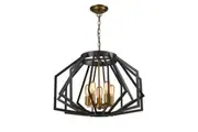GAMBA Pendant Lamp Light Interior ES X 5 Antique Brass Wide Angular Cage OD600mm