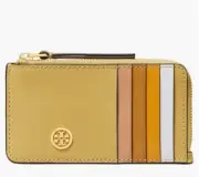 NWT Tory Burch Robinson Color Block Top Zip Card Case Mini Wallet Beeswax Yellow