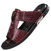 Men's Burgundy Crocodile-Pattern Slide Sandals – Luxury Leather Open-Toe Slippers with Non-Slip Sole for Casual and Summer Wear