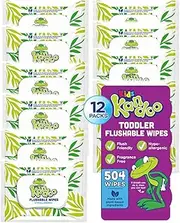 Flushable Baby Wipes for Kids, Sensitive by Kandoo, Resealable for Travel, Hypoallergenic Potty Training Wet Cleansing Cloths for Sensitive Skin, 42 Count, Pack of 12