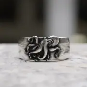 HANDMADE 925 STERLING SILVER OCTOPUS RING | MARINE LIFE TENTACLE BAND JEWELRY