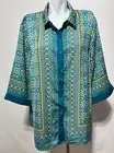 Rose & Olive Women Teal 1X Abstract Button Down Top Shirt Blouse New NWT