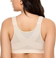 [DELIMIRA] Women's Full Coverage Front Closure Wire Free Back Support Posture Bra