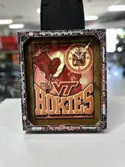 *FUNCTIONAL* Vintage NASCAR VT Hokies Wooden Plaque Clock - Quartz Mvmt