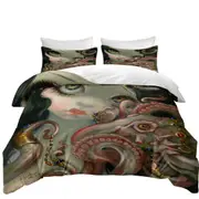 Underwater Fantasy Jeweled Octopus and Mermaid Quilt Cover