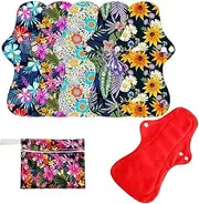 6Pcs Resuable Waterproof Menstrual Pad Sets Including 1Pc Mini Wet Bag and 5Pcs Heavy Flow Red Color Microfleece Stay Dry Menstrual Pads Mama Cloth Sanitary Napkins…