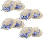 Generic 8 Pcs Mini Straw Hats for Dolls with Bowknot Fashionable Headwear for Mini House Decoration Reusable Doll Accessories for DIY Outfits and Photo Props