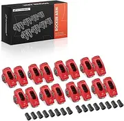 A-Premium 16Pcs Red Aluminum Engine Roller Rocker Arms with Needle Bearings Compatible with Chevy SBC 350, 1.5 Ratio, 7/16" Studs
