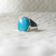 Natural Larimar Stone Ring, 925 Sterling Silver Men's Ring, Larimar Ring For Men