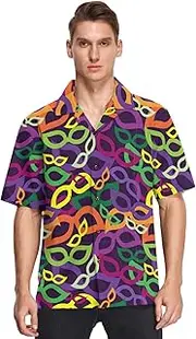 [GuoChe] Hawaiian Mens Short Sleeve Button Up Shirt Colorful Mardi Gras Royal Fleur De Lis Purple Casual Camisa de Playa para