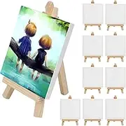 HOTOOLME 10 Pack 4 x 4 Inch Mini Canvas Blank Canvas with Tabletop Holder Easels Stretched Canvas for Acrylic Painting Oil Painting