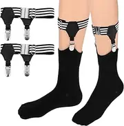 [Mozeat Lens] 1 Pair Socks Garters Men's Socks Braces Adjustable Sock Holder Black Stocking Garter Adjustable Suspender Clips Non-Slip Sock Straps (Striped Pattern), Black and White, 2,50 cm