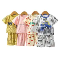 在飛比找蝦皮商城優惠-夏季薄款純棉兒童短袖套裝男童短袖t恤+短褲套裝可愛日韓女寶寶
