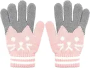[ALLY-MAGIC] Kids Winter Gloves Warm Knitted Soft Gloves Cute Cat Thermal Full Fingers Stretch Gloves Outdoor School Costume Daily Wearing for Boys Girls Y6-MMETST