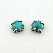 One of a Kind Sterling Silver Greenish Natural Turquoise Post Designer Earrings
