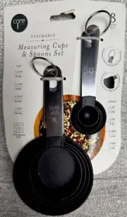 Core Kitchen Measuring Cup & Spoon Set (8-Piece) Stackable NAVY FLORAL NWT