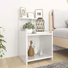 Set Of 2 Bedside Table With Open Shelves High Gloss White Nightstand Cabinet