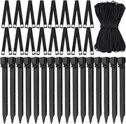 31 Pcs Tree Stake Kits - 15pcs 9.4" Black Tree Stakes + 15pcs 15.7" Straps + 131.2 Ft Strong Rope Young Trees Anchoring Kits or Sapling Straight Up Outdoor Garden Yard Plant Fix Stump Kit