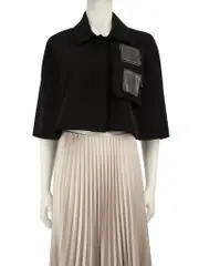 Black Buttoned Pocket Detail Cape