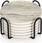 LIFVER Drink Coasters with Holder Absorbent Coaster Sets of 6, Wooden Table 10cm