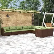 9 Piece Garden Lounge Set with Cushions Poly Rattan Brown,Outdoor Furniture Sets-3102764