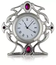 Stunning Pewter Celtic Gothic Clock with Purple Enamel and Abalone Stone Inset