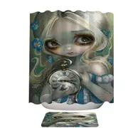 Kids Fantasy Art Keeping Up Alice Holding a Clock Shower Curtain