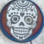 Skull Coaster Raku Pottery, handmade, handsigned - NEW