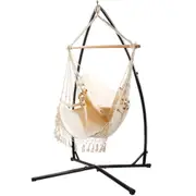 Outdoor Hammock Chair with Steel Stand Tassel Hanging Rope - Cream