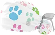 [YTYVAGT] 2-Pc,Gourd-Shaped Working Cap,Fisherman Hat with Buttons and Cotton Sweatband,Colorful Dog Footprints Cartoon