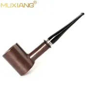 Ebony Wooden Tobacco Pipe 9mm Filter Poker Pipe Straight Taper Stem Silver Band