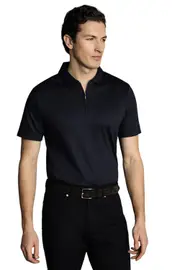 Charles Tyrwhitt Plain Short Sleeve Zip Jersey Polo
