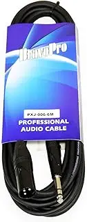 BravoPro PXJ006-06 6M 3-pin XLR Male to 6.5mm TRS Jack Signal Cable - Black