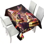 Funny and Cool Galaxy Cat on Cheeseburger Tablecloth