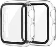 [EDIMENS] 2 Pack Hard PC Case Compatible with Apple Watch 41mm Series 7 Series 8 Women Men, Overall PC Case Slim Tempered Glass Screen Protector Protective Cover for Apple iWatch 41mm SE Clear