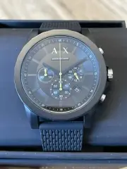 ARMANI EXCHANGE Mens Matte Black Silicone Chrono Watch AX1344 New!