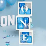 White One 4Pcs/Set LOVE BABY Balloons Box Cube Clear Gift Boxes Birthday Baby Shower Party