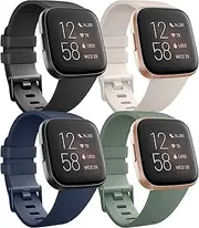 [4 Pack]Sport Bands for for Fitbit Versa 2 Bands, Fitbit Versa Bands, Versa Lite/SE Bands Women/Men, Soft Classic TPU Adjustable Comfortable Replacement Wristbands for Fitbit Versa 2/Versa/Lite/SE