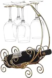 Wine Rack Wine Bottle Holder Storage Shelf Metal Freestanding Desktop Goblet Storage Rack with 4 Hooks of Bronze Wine Glass Display Stand(Gold)