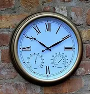 15 Inch Retro Wall Clock, Outdoor Garden Waterproof Clock Roman Numeral Wall-Mounted Thermometer and Hygrometer, Indoor and Outdoor Decoration Silent Quartz Clock