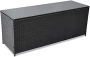 Garden Storage Box, Poly Rattan Deck Box, Outdoor Bench for Deposit Patio Pool Accessories Storage Cushion Garden Tools, 150x50x60 cm Black
