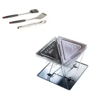 Kings Portable Folding Fire Pit Stainless Steel + BBQ Tool Set Picnic Camping